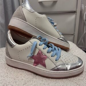 Vintage Havana White and Silver Sneakers with Pink Star